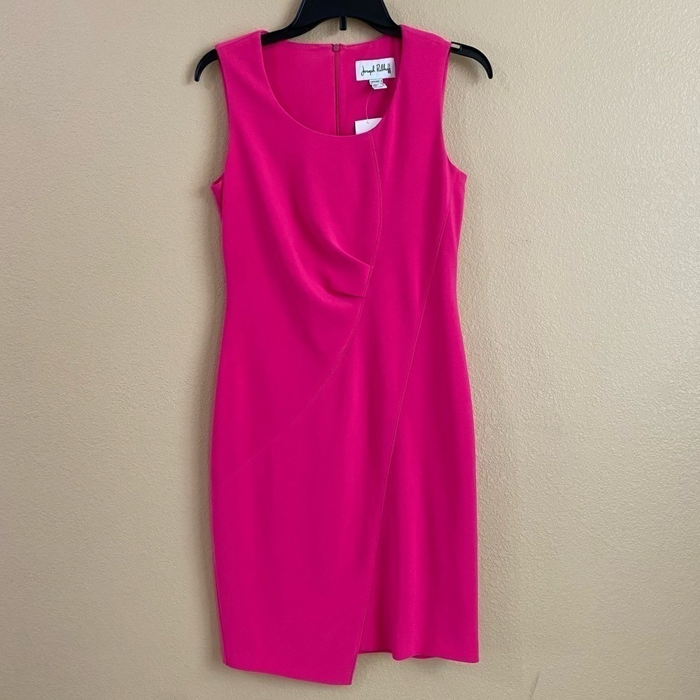 Joseph Ribkoff New Size 8 Hot Pink Sleeveless Ruched Knee Length Sheath Dress